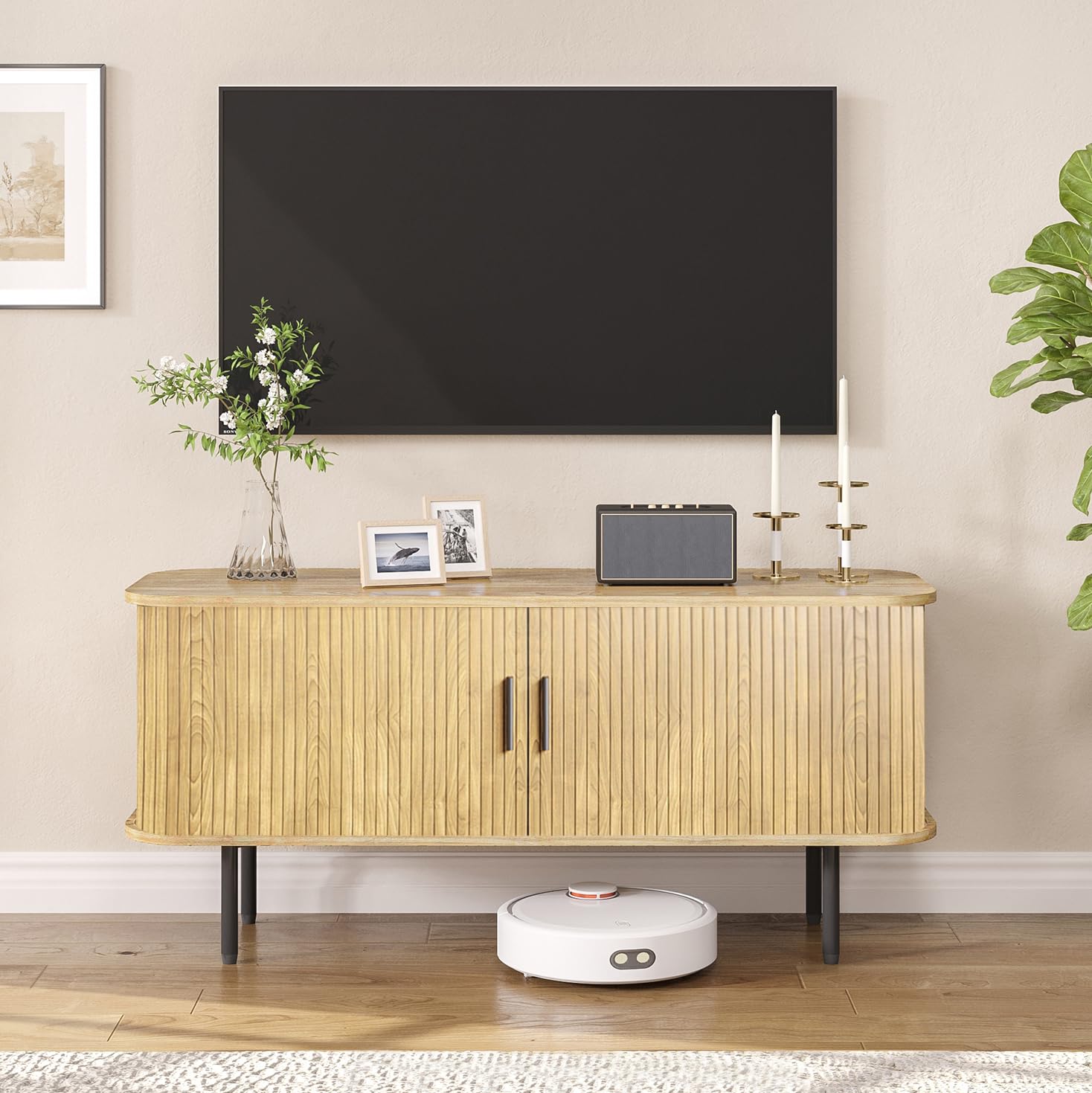 Gaming Console Cabinet - Mobile TV scanalato naturale da 60